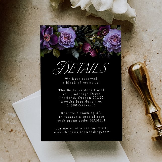 Moody Gothic Purple Floral Wedding Details Enclosure Card (Creator Uploaded)