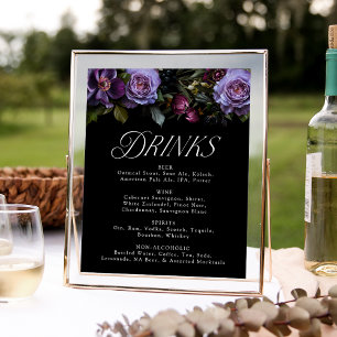 Moody Gothic Purple Floral Wedding Drink Menu Sign