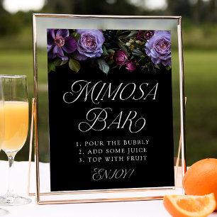 Moody Gothic Purple Floral Wedding Mimosa Bar Sign