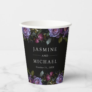 Moody Gothic Purple Floral Wedding Paper Cups