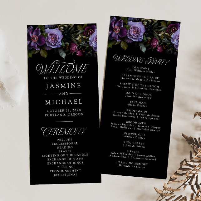 Moody Gothic Purple Floral Wedding Program (Creator Uploaded)