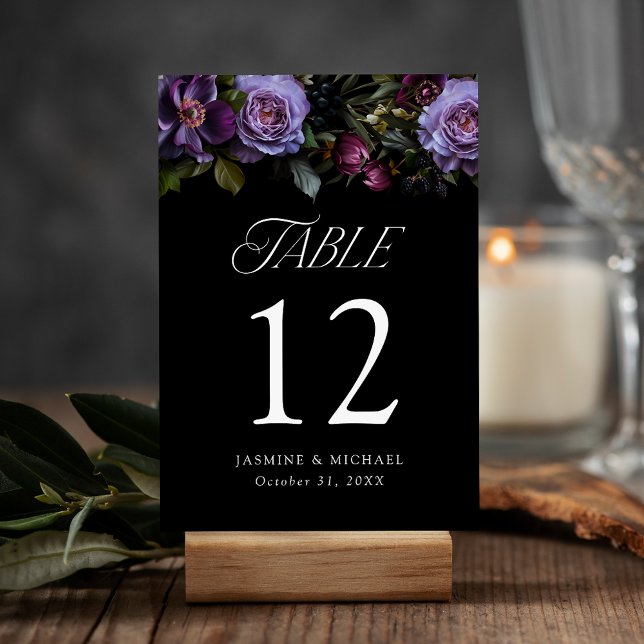 Moody Gothic Purple Floral Wedding Table Number (Creator Uploaded)