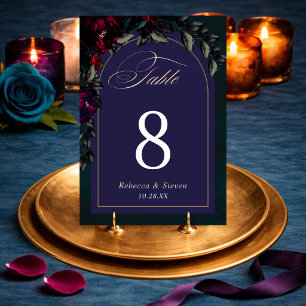 Moody Gothic Purple Turquoise Floral Wedding Table Number