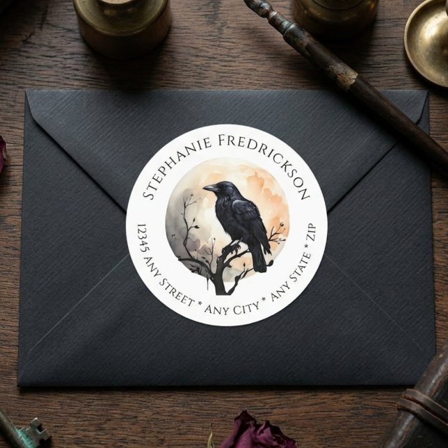 Moody Gothic Raven Dark Academia Address (Gothic raven return address label)