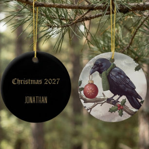 Moody Gothic Winter Christmas Raven Ceramic Tree Decoration