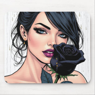 Moody Gothic Woman with Rose Dark Aesthetic Mouse Pad