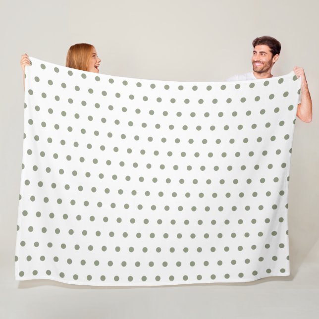 Moody Green and White Retro Polka Dot Pattern Fleece Blanket (In Situ)