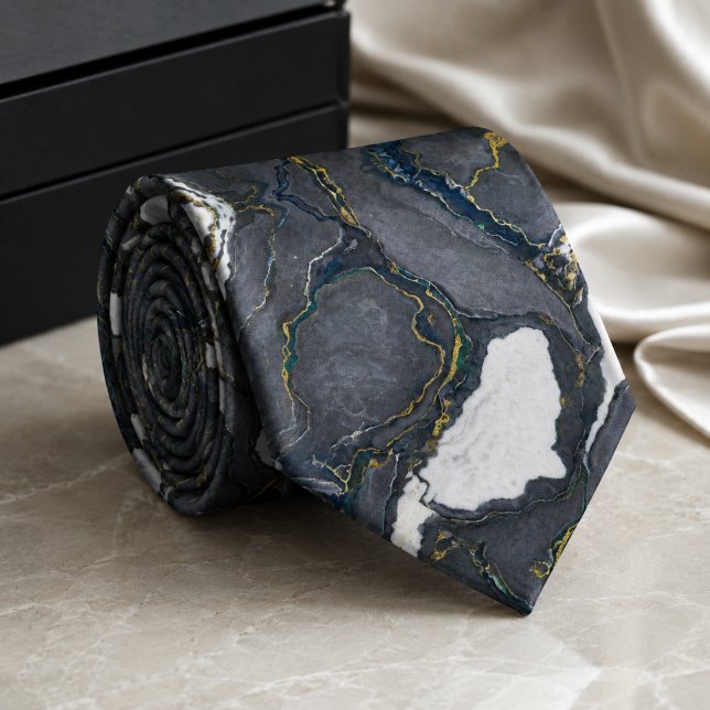 Moody Grey Agate Geode Slice with Gold Accents Tie (Creator Uploaded)
