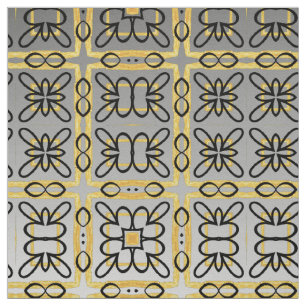 Moody Grey Gold Geometric Cotton Twill Yardage Fabric