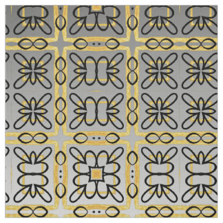 Moody Grey Gold Geometric Cotton Twill Yardage Fabric