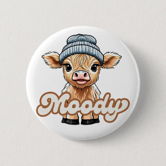 Moody Highland Cow Button