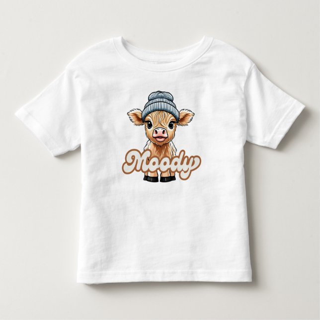 Moody Highland Cow Toddler T-Shirt (Front)
