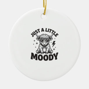 Moody Highland Cow Vintage Engraving Shirt Design_ Ceramic Tree Decoration