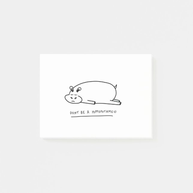 Moody hippo with pun post-it notes (Front)