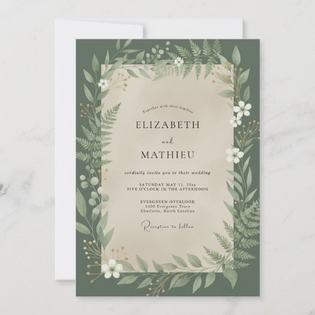 Moody Hunter Fern Wedding Invitation (Front)