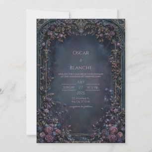 Moody Indigo Gothic Rose Archway Wedding Invitation