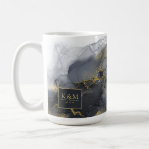 Moody Ink Charcoal Gold Abstract Blk ID988 Coffee Mug