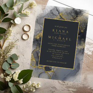 Moody Ink Charcoal Gold Abstract ID988 Acrylic Invitations