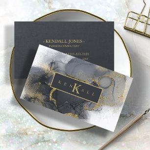 Moody Ink Charcoal Gold Abstract ID988 Business Card