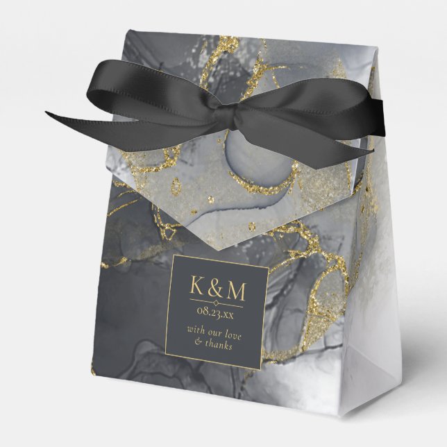 Moody Ink Charcoal Gold Abstract ID988 Favour Box (Front Side)