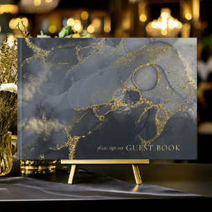 Moody Ink Charcoal Gold Abstract ID988 Guest Book