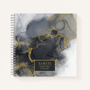 Moody Ink Charcoal Gold Abstract ID988 Notebook
