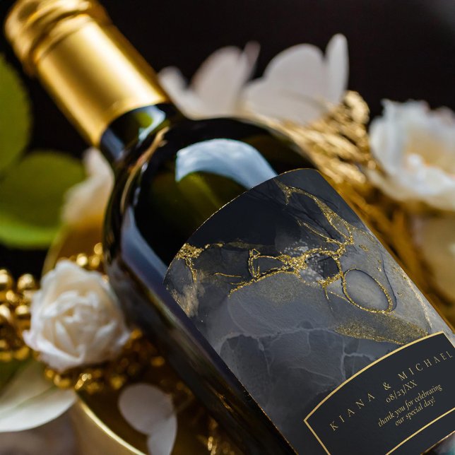 Moody Ink Charcoal Gold Abstract ID988 Wine Label (Creator Uploaded)