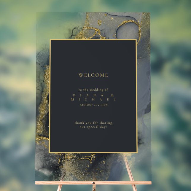 Moody Ink Charcoal Gold Abstract Welcome ID988 Acrylic Sign (Neutral)