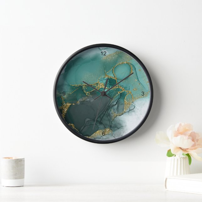 Moody Ink Emerald Gold Abstract ID988 Clock (Home)