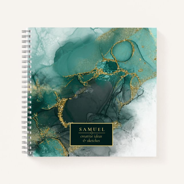 Moody Ink Emerald Gold Abstract ID988 Notebook (Front)