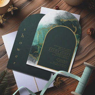 Moody Ink Emerald Gold Bridal Shower Arch ID988 Invitation