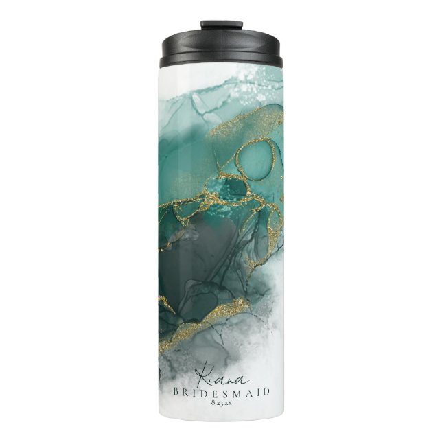 Moody Ink EmeraldGold Wedding Party ID988 Thermal Tumbler (Front)