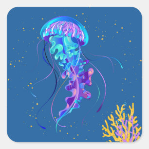 Moody Jellyfish Underwater Square Sticker
