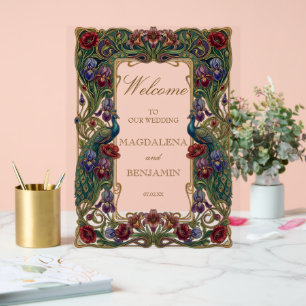 Moody Jewel Tone Art Nouveau Floral Garden Acrylic Sign
