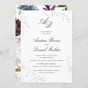 Moody Jewel Tone Floral Wedding Invitation
