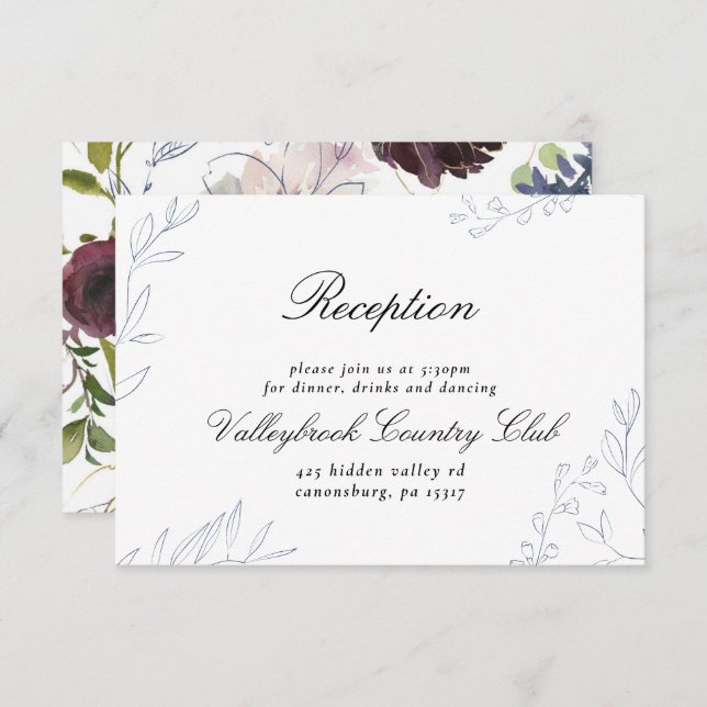 Moody Jewel Tone Floral Wedding Reception Invitation (Front/Back)