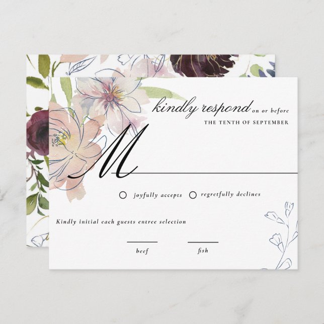 Moody Jewel Tone Floral Wedding RSVP Invitation (Front/Back)