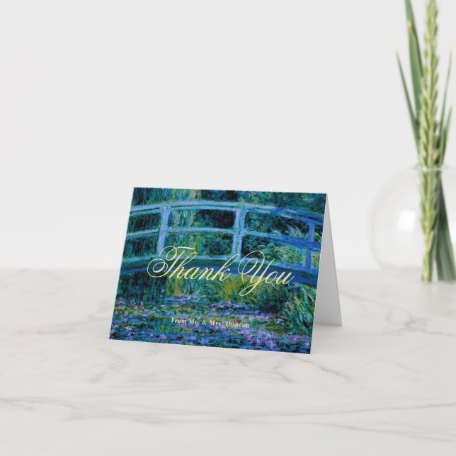Moody Jewel Tones Monet Lily Pond Fine Art Wedding Thank You Card (Front)