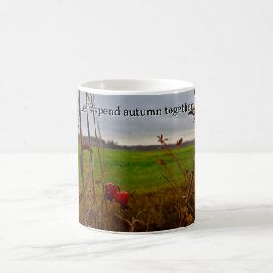 Moody Late Autumn: Red Rosehips and Green Field Coffee Mug