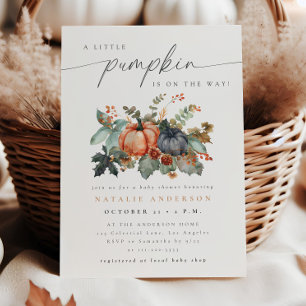 Moody Little Pumpkin Fall Floral Baby Shower Invitation