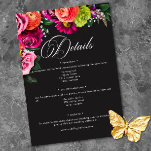 Moody Luxe Floral Vibrant Pink Black Wedding Enclosure Card