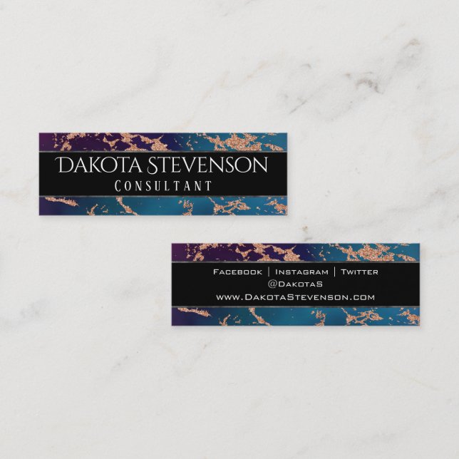 Moody Luxe Marble | Deep Purple and Teal Branding Mini Business Card (Front/Back)