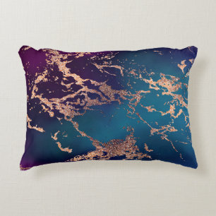 Moody Luxe Marble   Deep Purple and Teal Rose Gold Decorative Cushion