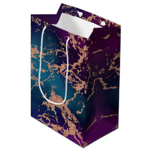 Moody Luxe Marble   Deep Purple and Teal Rose Gold Medium Gift Bag
