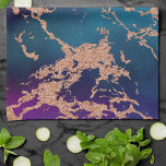 Moody Luxe Marble | Deep Purple and Teal Rose Gold Tea Towel<br><div class="desc">Dark and sophisticated watercolor marble in a deep moody jewel tone turquoise blue and purple violet elegant unicorn-inspired ombre palette. This feminine hand-painted gradient adds the perfect pop of colour. From the "Modern Watercolor Marbles" collection, this design features abstract fluid swirls creating a cool pattern accented by glitter veins to...</div>