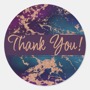 Moody Luxe Marble   Deep Purple and Teal Thank You Classic Round Sticker