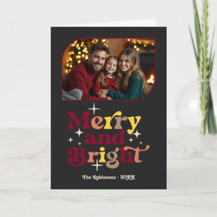 Moody Luxe Merry and Bright Retro Christmas Photo Holiday Card