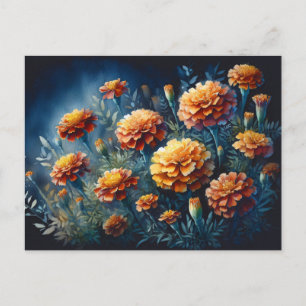 Moody Marigolds Watercolor Orange Flowers Postcard