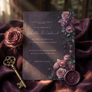 Moody Mauve and Plum Dark Floral Wedding Invitatio Invitation
