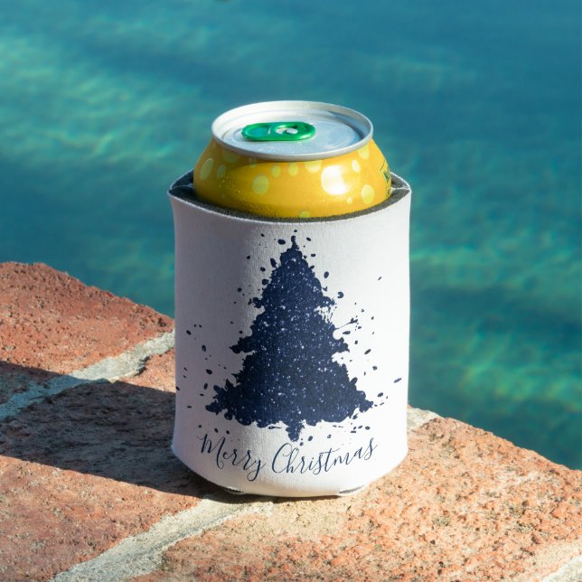 Moody Merry Christmas | Classy Dark Navy Blue Tree Can Cooler (In Situ Pool)